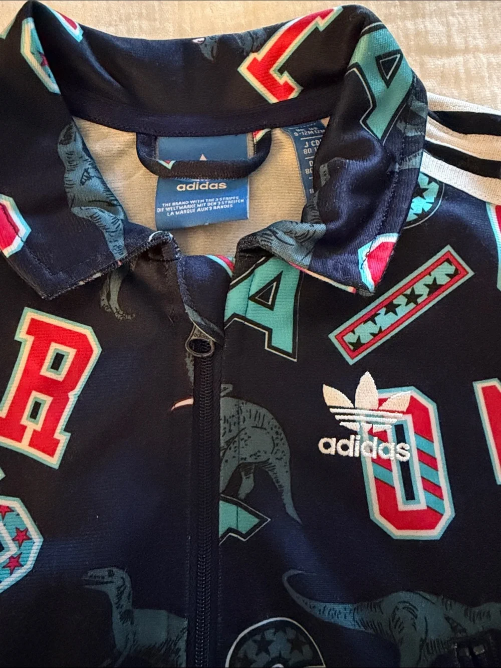 ADIDAS Track Jacket with Dinosaurs Jurassic Park- EUC- Girls/Boys 12Months